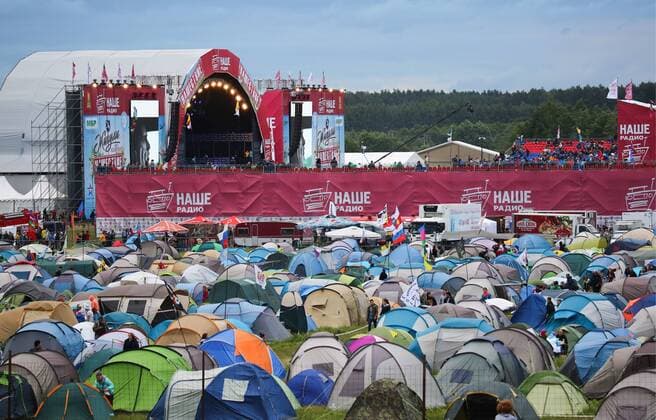 TVER REGION, RUSSIA - JULY 8, 2016: A tent camp at the 16th Nashestvie (Invasion) rock music festival in the village of Bolshoye Zavidovo. Alexander Ryumin TASS  TS0296EB