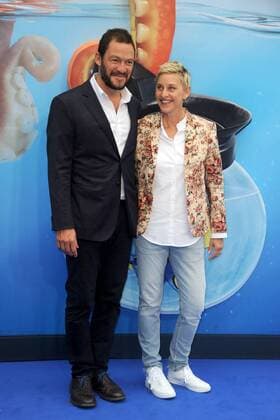 American TV personality Ellen Degeneres and actor Dominic West attending the UK Gala Screening of Finding Dory , at London s Odeon Leicester Square. July 10th 2016  TSTx162217