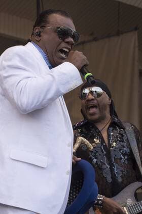 July 10, 2016 - Chicago, IL, USA - Thousands gathered in Grant Park, Chicago on Sunday, July 10th, to see the final concert of the popular Taste of Chicago Festival. Sheila E got the crowd moving to her beat. She later joined the Isley Brothers during their performance. The audience was literally dancing in the aisles as some of the oldies were played. Pictured: Ronald and Ernie Isley Chicago USA - ZUMAh86_