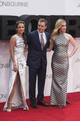 London, UK. 11 July 2016. L-R: Alicia Vikander, Matt Damon and Julia Stiles. Red carpet arrivals for the European Premiere of the Universal movie Jason Bourne (2016) in London s Leicester Square. European Premiere of Jason Bourne, London, UK 