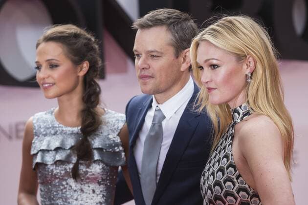 London, UK. 11 July 2016. L-R: Alicia Vikander, Matt Damon and Julia Stiles. Red carpet arrivals for the European Premiere of the Universal movie Jason Bourne (2016) in London s Leicester Square. European Premiere of Jason Bourne, London, UK 