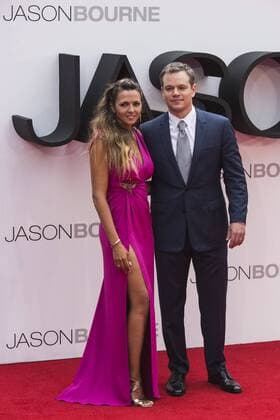 London, UK. 11 July 2016. Actor Matt Damon with wife Luciana Bozan Barroso. Red carpet arrivals for the European Premiere of the Universal movie Jason Bourne (2016) in London s Leicester Square. European Premiere of Jason Bourne, London, UK 