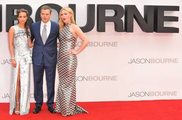 Jason Bourne UK Premiere London, UK. Alicia Vikander, Matt Damon & Julia Stiles at UK Premiere of Jason Bourne at the Odeon, Leicester Square, London on July 11th 2016. LMK392-60363-120716 