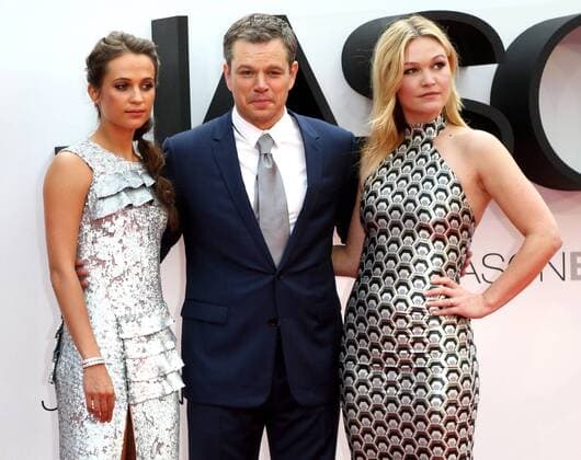 Jason Bourne UK Premiere London, UK. Alicia Vikander, Matt Damon and Julia Stiles at UK Premiere of Jason Bourne at the Odeon, Leicester Square, London on July 11th 2016. LMK73-60362-120716 