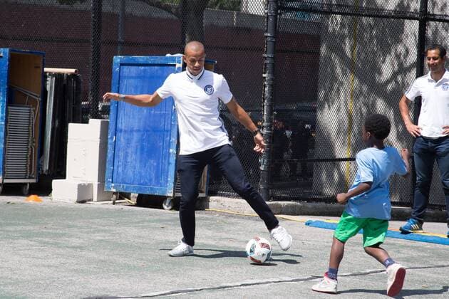 Mayor de Blasio & NYCFC soccer initiative The Bronx, New York: Mayor Bill de Blasio, U.S. Soccer foundation, NYC Football club and Adidas launch NYC soccer initiative- bringing 50 new soccer fields to under served neighborhoods. Soccer players Frank Lampard, Patrick Vieira, Jason Hernandez and David Villa participated in playing soccer with children in the Bronx.  LouisexWateridge