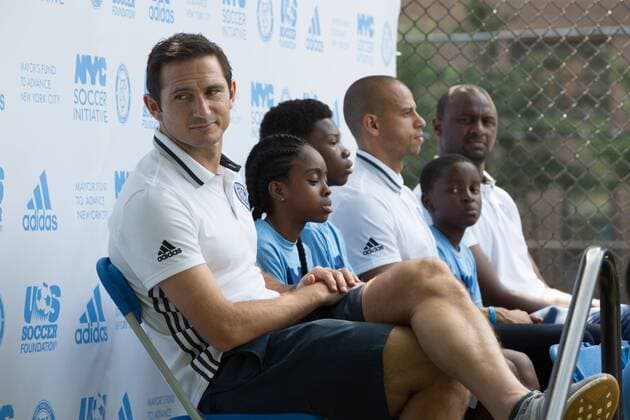 Mayor de Blasio & NYCFC soccer initiative The Bronx, New York: Mayor Bill de Blasio, U.S. Soccer foundation, NYC Football club and Adidas launch NYC soccer initiative- bringing 50 new soccer fields to under served neighborhoods. Soccer players Frank Lampard, Patrick Vieira, Jason Hernandez and David Villa participated in playing soccer with children in the Bronx.  LouisexWateridge