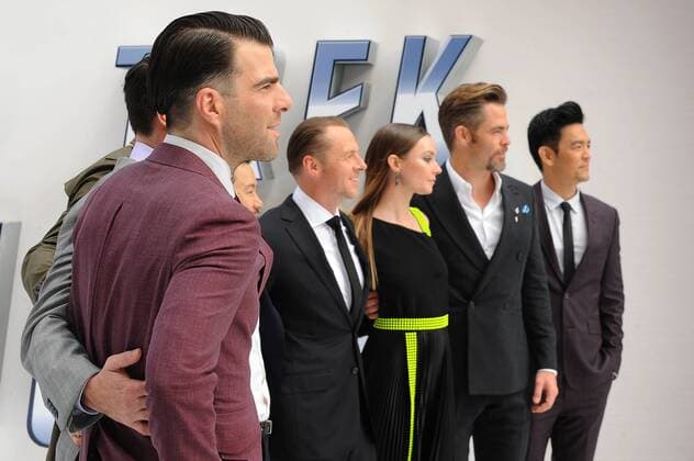 Karl Urban, Sofia Boutella, John Cho, Idris Elba, Justin Lin, Simon Pegg, Lydia Wilson and Chris Pine attend the UK Premiere of Star Trek Beyond at Empire Leicester Square in London. July 12th 2016  PTYx162249