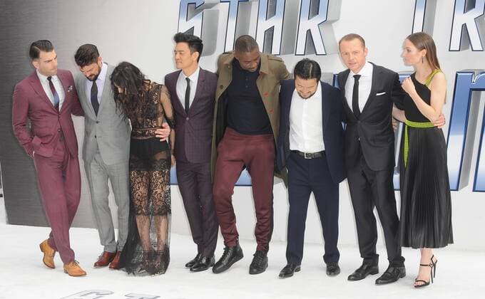 July 12, 2016 - England, United Kingdom - Zachary Quinto, Chris Pine, John Cho, Karl Urban, Lydia Wilson,Sofia Boutella, Idris Alba, Justin Lin and Simon Pegg attend the UK Premiere of Star Trek Beyond at Empire Leciester Square. United Kingdom - ZUMAs147