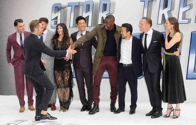 July 12, 2016 - England, United Kingdom - Zachary Quinto, Chris Pine, John Cho, Karl Urban, Lydia Wilson,Sofia Boutella, Idris Alba, Justin Lin and Simon Pegg attend the UK Premiere of Star Trek Beyond at Empire Leciester Square. United Kingdom - ZUMAs147