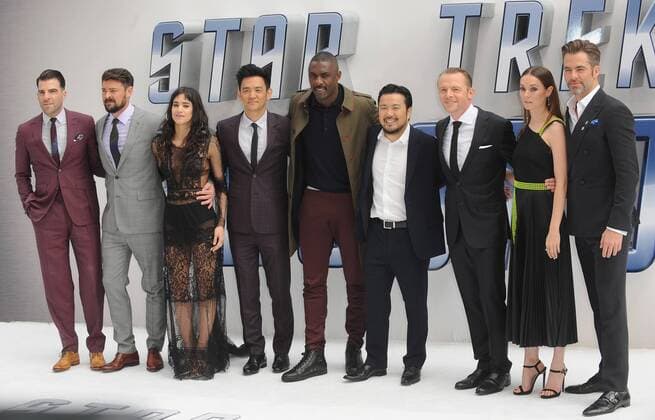 July 12, 2016 - England, United Kingdom - Zachary Quinto, Chris Pine, John Cho, Karl Urban, Lydia Wilson,Sofia Boutella, Idris Alba, Justin Lin and Simon Pegg attend the UK Premiere of Star Trek Beyond at Empire Leciester Square. United Kingdom - ZUMAs147