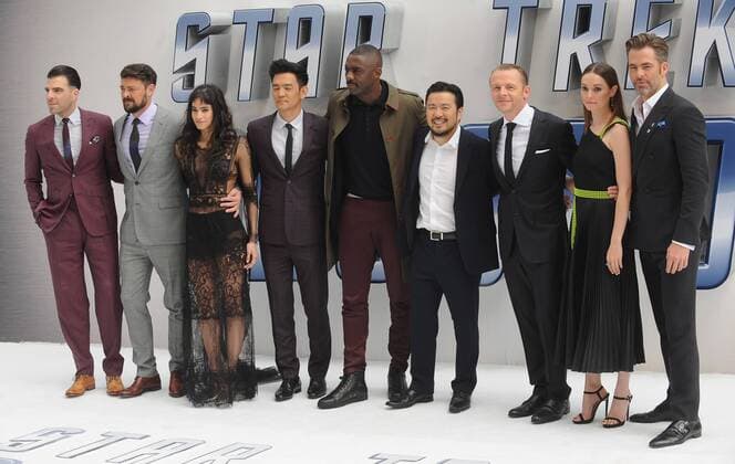 July 12, 2016 - England, United Kingdom - Zachary Quinto, Chris Pine, John Cho, Karl Urban, Lydia Wilson,Sofia Boutella, Idris Alba, Justin Lin and Simon Pegg attend the UK Premiere of Star Trek Beyond at Empire Leciester Square. United Kingdom - ZUMAs147