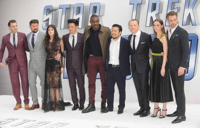 July 12, 2016 - England, United Kingdom - Zachary Quinto, Chris Pine, John Cho, Karl Urban, Lydia Wilson,Sofia Boutella, Idris Alba, Justin Lin and Simon Pegg attend the UK Premiere of Star Trek Beyond at Empire Leciester Square. United Kingdom - ZUMAs147