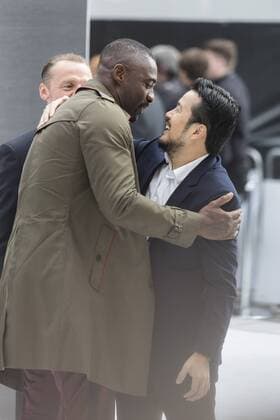 London, UK. 12 July 2016. L-R: Simon Pegg, Idris Elba and Justin Lin. Red carpet arrivals for Star Trek Beyond. Paramount Pictures presents the European Premiere of Star Trek Beyond at the Empire Leicester Square. Star Trek Beyond Premiere, London, UK