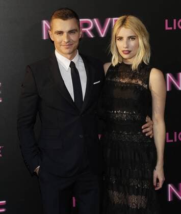 Dave Franco and Emma Roberts arrive on the red carpet at the Nerve New York premiere at SVA Theater on July 12, 2016 in New York City.  NYP20160712125 JOHNxANGELILLO