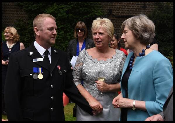 . 14 07 2016. London, United Kingdom. Prime Minister- Police Bravery Awards. The Prime Minister Theresa May meets PC Sean Cannon at a reception for the Police Bravery Award in the garden of No10 Downing Street.  xAndrewxParsonsx xi-Imagesx IIM-13174-0007