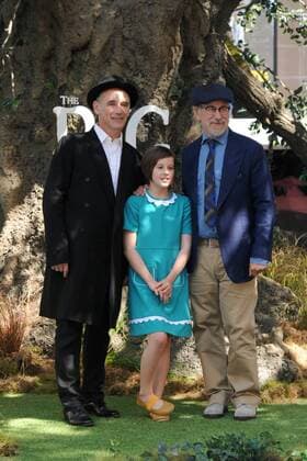 English actor Mark Rylance, child actress Ruby Barnhill, and American director Steven Spielberg attending the Big Friendly Giant UK film premiere in London. JULY 17th 2016  TSTx162331