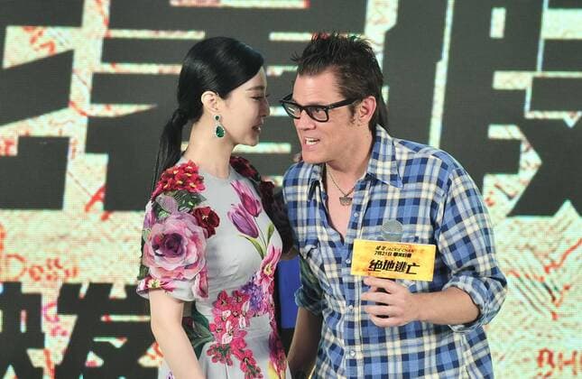 BEIJING, CHINA - JULY 17: Actress Fan Bingbing and American actor Johnny Knoxville attend the premiere of director Renny Harlin s film Skiptrace on July 17, 2016 in Beijing, China.  CFP488425706