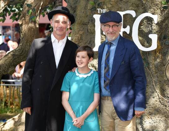 The BFG UK Premiere London, UK. Mark Rylance, Ruby Barnhill and Stephen Spielberg at The BFG Premiere held at Leicester Square Gardens, Leicester Square, London on Sunday 17 July 2016. LMK392 -60374-180716 