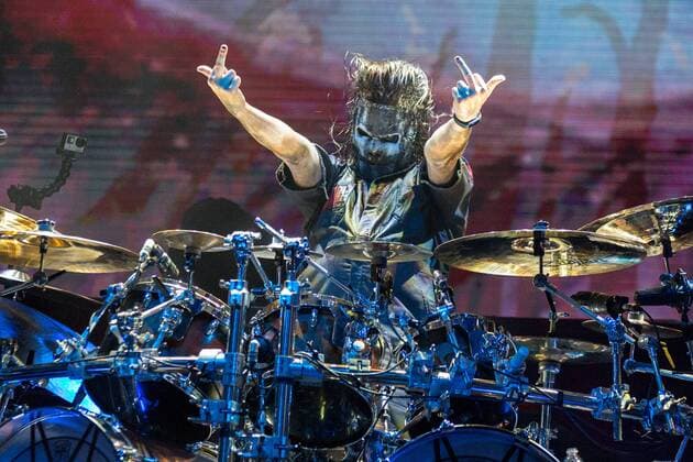 July 17, 2016 - Chicago, Illinois, U.S - Drummer JAY WEINBERG of Slipknot salutes the crowd with his middle finger at Toyota Park during Chicago Open Air Music Festival in Chicago, Illinois Chicago U.S. - ZUMAs135