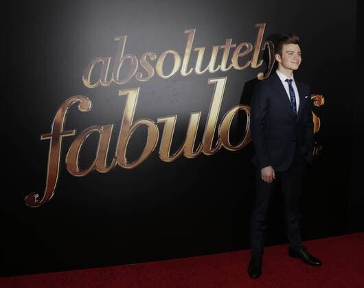 Chris Colfer arrives on the red carpet at the Absolutely Fabulous: The Movie New York premiere at SVA Theater on July 18, 2016 in New York City.  NYP20160718109 JOHNxANGELILLO