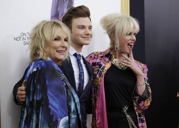 Jennifer Saunders, Chris Colfer and Joanna Lumley arrive on the red carpet at the Absolutely Fabulous: The Movie New York premiere at SVA Theater on July 18, 2016 in New York City.  NYP20160718118 JOHNxANGELILLO