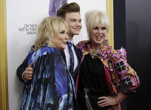 Jennifer Saunders, Chris Colfer and Joanna Lumley arrive on the red carpet at the Absolutely Fabulous: The Movie New York premiere at SVA Theater on July 18, 2016 in New York City.  NYP20160718119 JOHNxANGELILLO