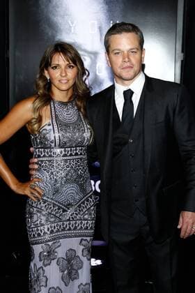 Cast member Matt Damon (R) and his wife Luciana Barroso attend the premiere of the motion picture thriller Jason Bourne at Caesars Palace in Las Vegas, Nevada on July 18, 2016. Storyline: Jason Bourne, now remembering who he truly is, tries to uncover hidden truths about his past.  LAP2016071816 JAMESxATOA