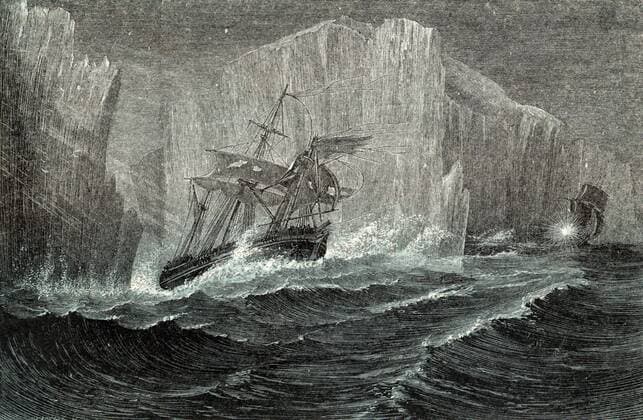The Erebus and the Terror Among Icebergs. Sir John Franklin (1786-1847) British naval officer and arctic explorer commanded the 1845 expedition of the ships Erebus and Terror to search for the North West Passage. All members of the expedition perished. Chromoxylograph from The Polar World by G Hartwig (London, 1874). WHA  !ACHTUNG AUFNAHMEDATUM GESCHÄTZT! Copyright: WHA UnitedArchives010826