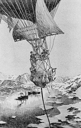 (Salomon) August Andree (1854-1897) Swedish engineer, and his team setting out on the fatal balloon expedition to the North Pole, 11 July 1897. Andree s body was found in 1930. Engraving. WHA  !ACHTUNG AUFNAHMEDATUM GESCHÄTZT! Copyright: WHA UnitedArchives0390000882