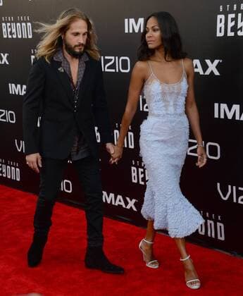 Cast member Zoe Saldana and her husband, Italian artist Marco Perego attend the premiere of the sci-fi motion picture thriller Star Trek Beyond at Embarcadero Marina Park South in San Diego, California on July 20, 2016. Storyline: The USS Enterprise crew explores the furthest reaches of uncharted space, where they encounter a new ruthless enemy who puts them and everything the Federation stands for to the test.  SDP2016072007 JIMxRUYMEN