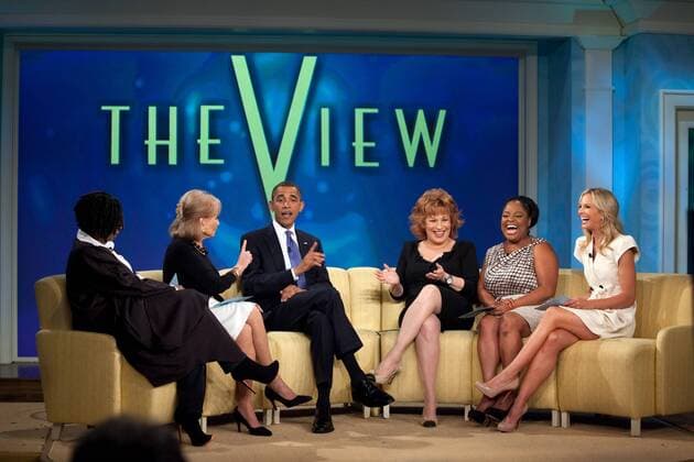 Jul 28, 2010 - New York, New York, U.S. - President BARACK OBAMA records an episode of The View at ABC Studios in New York, N.Y., July 28, 2010. Pictured, from left, are WHOOPI GOLDBERG, BARBARA WALTERS, JOY BEHAR, SHERRI SHEPHERD, and ELISABETH HASSELBECK. - ZUMAz03_