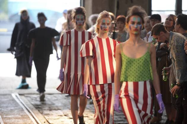 HELSINKI, July 22, 2016 -- Models display the latest collection of Russian fashion designer Sergey Bondarev during the Helsinki Fashion Week in Helsinki, Finland, on July 22, 2016. The Second edition of Helsinki Fashion Week kicked off in Helsinki on Friday.)(yy) FINLAND-HELSINKI-FASHION WEEK SergeixStepanov 