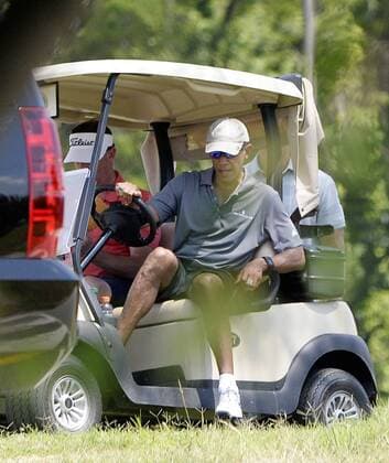 July 23, 2016 - Fort Belvoir, Virginia, United States of America - United States President Barack Obama parks his golf cart after playing golf at Fort Belvoir, Virginia, July 23, 2016 in Virginia. .Credit: Pool via CNP Fort Belvoir United States of America - ZUMAs152