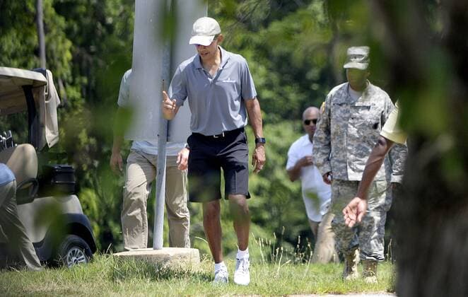 July 23, 2016 - Fort Belvoir, Virginia, United States of America - United States President Barack Obama walks back to the motorcade after playing golf at Fort Belvoir, Virginia, July 23, 2016 in Virginia. .Credit: Pool via CNP Fort Belvoir United States of America - ZUMAs152
