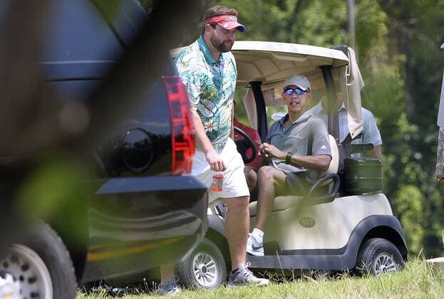 July 23, 2016 - Fort Belvoir, Virginia, United States of America - United States President Barack Obama parks his golf cart after playing golf at Fort Belvoir, Virginia, July 23, 2016 in Virginia. .Credit: Pool via CNP Fort Belvoir United States of America - ZUMAs152