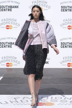 Models wears pieces from Hackney-based charity Fashion Awareness Direct (FAD), with designers Hana Minowa and David Bennie, at the Fashion Undressed Catwalk Show with MasterCard during the Fashion Undressed Bites technology event at the Southbank Centre in London. JULY 23rd 2016  SLIx162421