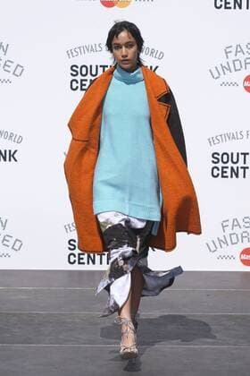 Models wears pieces from Hackney-based charity Fashion Awareness Direct (FAD), with designers Hana Minowa and David Bennie, at the Fashion Undressed Catwalk Show with MasterCard during the Fashion Undressed Bites technology event at the Southbank Centre in London. JULY 23rd 2016  SLIx162421