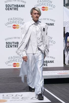 Models wears pieces from Hackney-based charity Fashion Awareness Direct (FAD), with designers Hana Minowa and David Bennie, at the Fashion Undressed Catwalk Show with MasterCard during the Fashion Undressed Bites technology event at the Southbank Centre in London. JULY 23rd 2016  SLIx162421