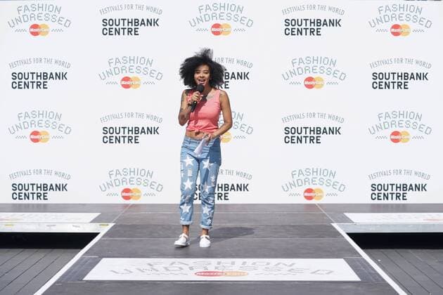 British presenter Yinka Bokinni hosts the Fashion Undressed Catwalk Show with MasterCard during the Fashion Undressed Bites technology event at the Southbank Centre in London. JULY 23rd 2016  SLIx162421