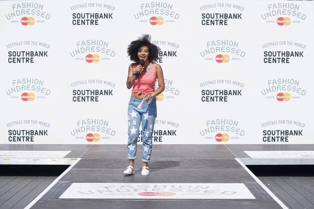 British presenter Yinka Bokinni hosts the Fashion Undressed Catwalk Show with MasterCard during the Fashion Undressed Bites technology event at the Southbank Centre in London. JULY 23rd 2016  SLIx162421