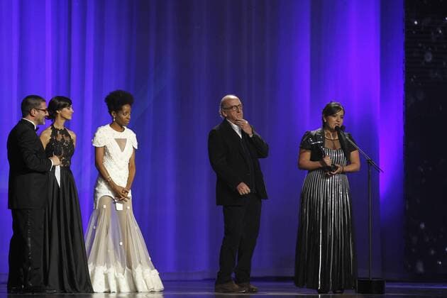 Members of team of the film El Boton de Nacar receive the Best Doccumentary Film Award during the 3rd Platino Ibero-American Film Awards in Punta del Este, Uruguay, 24 July 2016. ni PREMIOS PLATINO !ACHTUNG: NUR REDAKTIONELLE NUTZUNG!  PLA040 20160725-636050168737914528