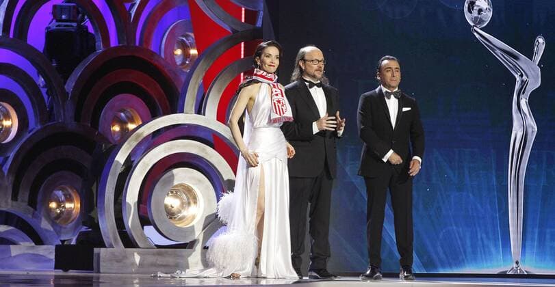 Hosts of the ceremony (L-R) Natalia Oreiro, Santiago Segura and Adal Ramones during the 3rd Platino Ibero-American Film Awards in Punta del Este, Uruguay, 24 July 2016. ni PREMIOS PLATINO !ACHTUNG: NUR REDAKTIONELLE NUTZUNG!  PLA046 20160725-636050196170060571
