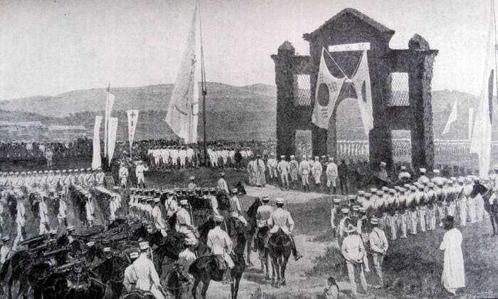 Japanese troops victorious at Asan, Korea during the First Sino-Japanese War 1894 WorldxHistoryxArchive