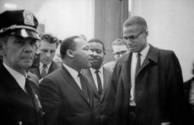 Martin Luther King Jnr (1929-1968) and Malcolm X (Malcolm Little - 1925-1965) waiting for a press conference, 26 March 1964. Photographer: Marion S.Trikoskor. WHA  !ACHTUNG AUFNAHMEDATUM GESCHÄTZT! Copyright: WHA UnitedArchives012296