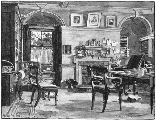 Charles Darwin s (1809-1882) study at Down House, Beckenham, Kent. English naturalist. Evolution by Natural Selection. Engraving, 1882. WHA  !ACHTUNG AUFNAHMEDATUM GESCHÄTZT! Copyright: WHA UnitedArchives0460000581