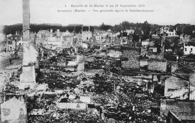 World War I 1914-1918: Aftermath of the First Battle of the Marne, near Paris, France, 5-12 September 1914 - general view of the town of Sermaize-les-Bains after the bombardment. The battle was a Allied strategic victory. WHA  !ACHTUNG AUFNAHMEDATUM GESCHÄTZT! Copyright: WHA UnitedArchives0510004667