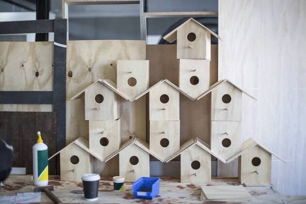 Stacked birdhouses in workshop property released  ZEF008800