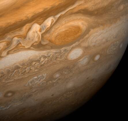 This dramatic view of Jupiter s Great Red Spot and its surroundings was obtained by Voyager 1 on Feb. 25, 1979. WHA  !ACHTUNG AUFNAHMEDATUM GESCHÄTZT! Copyright: WHA UnitedArchivesWHA_832TH