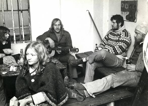 Group of hippies in Christiania, Copenhagen, Denmark x10428x 