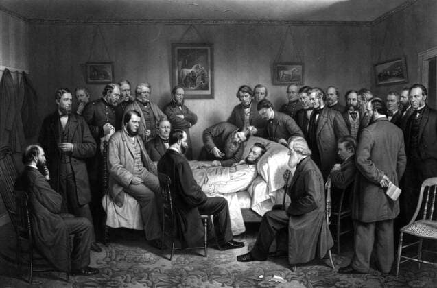 Digitally restored vintage Civil War print of President Abraham Lincoln on his deathbed.  Copyright: JohnxParrot StocktrekxImages JPA100471M